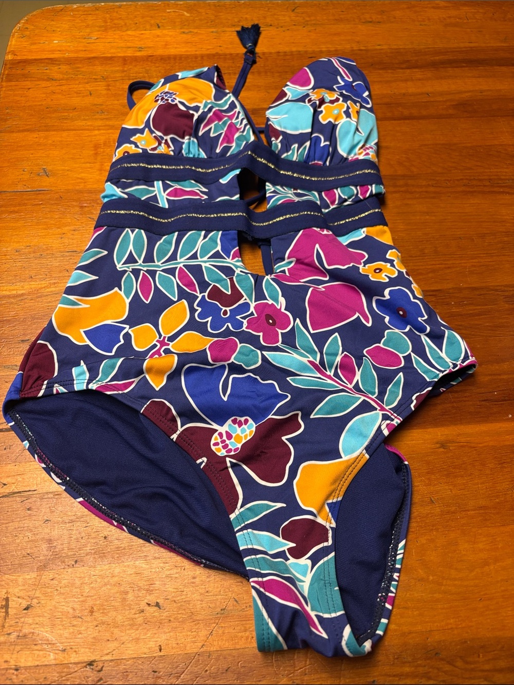 Floral Cutout One-Piece Swimsuit in Navy Multi